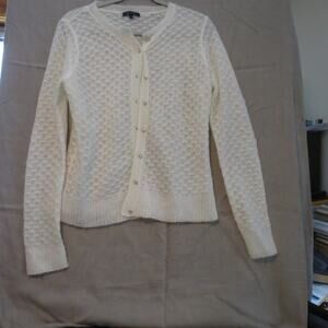 Anne Klein Ivory Mohair Blend Cardigan L Textured Knit Quiet Luxury